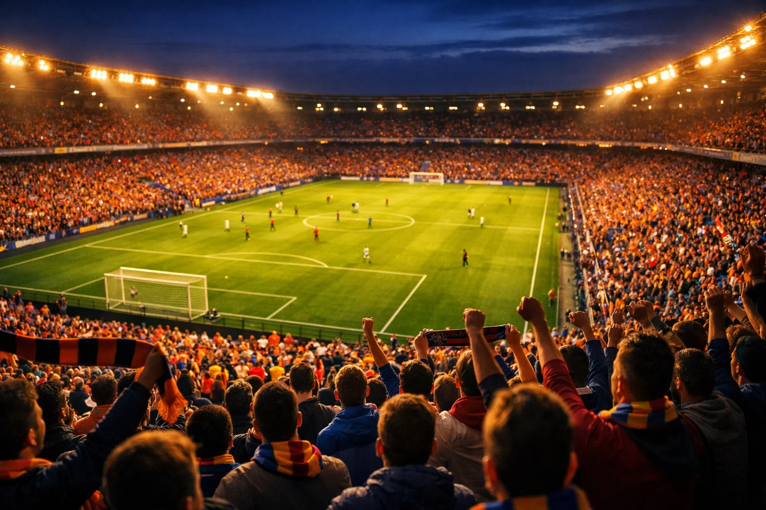 Tifosi allo stadio durante una partita di calcio con spalti gremiti